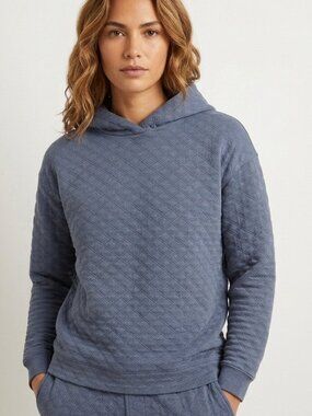 Madewell Quilted Pullover Hoodie - Faded Indigo Blue - Small